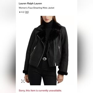 Lauren Ralph Lauren Black Faux-Shearling Moto Jacket Size Medium